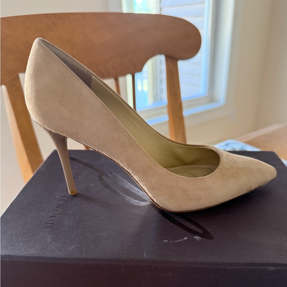 Brian Atwood Taupe Suede Heels
